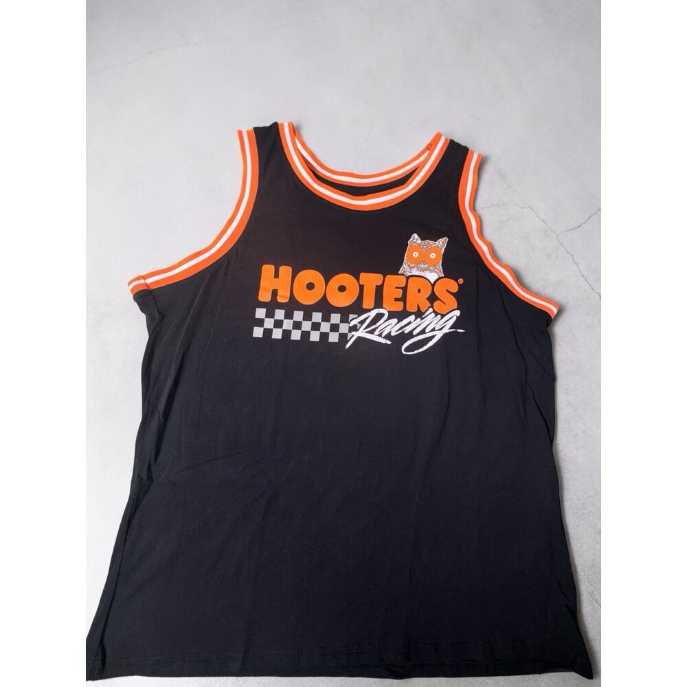 Hooters Racing Tank Top Mens XL Black Orange Graphic Sleeveless Shirt